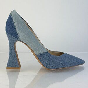 Vince Camuto Patchwork Denim Flare Heel Pumps 4"  Classic Pointed Toe 9.5M